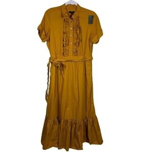 J. Crew Re-imagined Mustard Cotton Poplin Midi Dress, Size 10